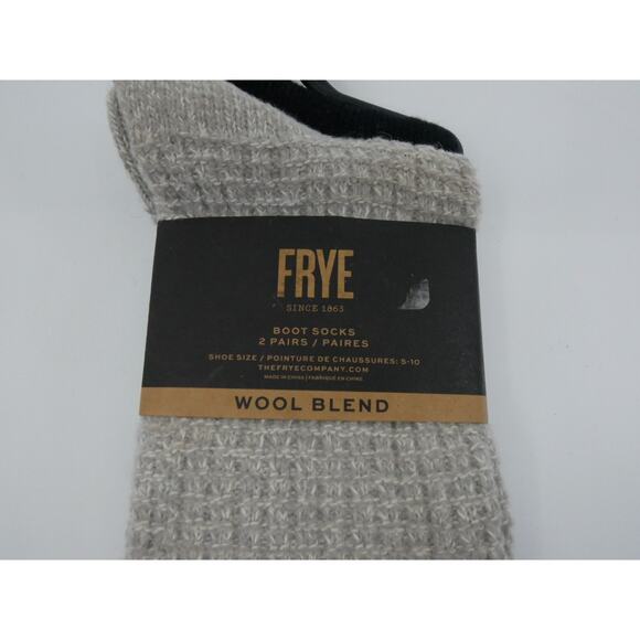 Frye Boot Socks Soft Wool Blend • 2 Pack Sz 5-10 • Ivory Cream & Black • Waffle - Picture 2 of 5